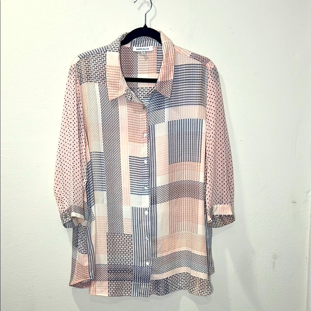 Rose & Olive Geometric Print Blouse in Pink and Blue